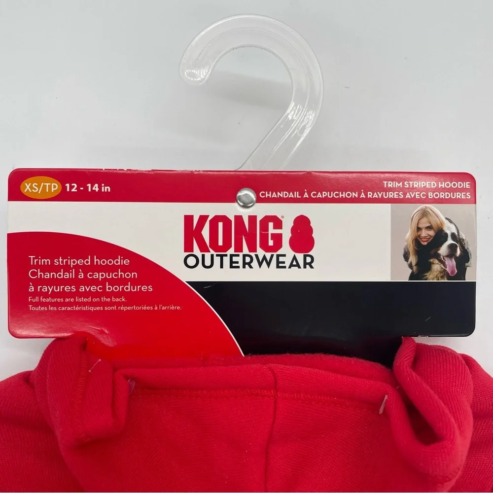 Dog KONG OuterWear Size XS Trim striped Fleece pull over‎ Hoodie Red & White